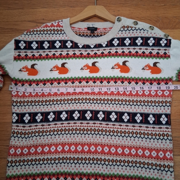 Talbots Squirrel Fox Cute Fair Isle Striped Festive Crewneck Sweater Size Medium - Picture 6 of 7